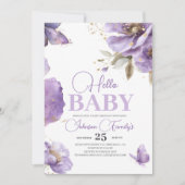 Invitation Baby shower papillon pourpre, fleurs (Devant)