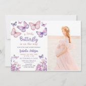 Invitation Baby shower papillon Purple Floral Girl Photo (Devant)