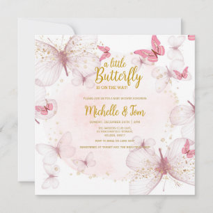 Invitation Baby shower papillon rose