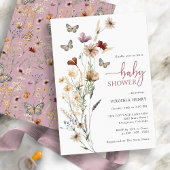 Invitation Baby Shower Papillon Rose