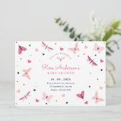 Invitation Baby shower papillon rose (Debout devant)