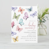 Invitation Baby shower papillon rose (Debout devant)