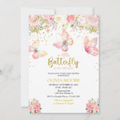 Invitation Baby shower papillon rose (Devant)