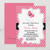 Invitation Baby shower Papillon rose (Devant / Derrière)