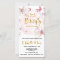 Invitation Baby shower papillon rose