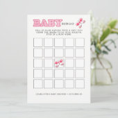 Invitation baby shower Papillon rose bébé fille Bingo Card (Debout devant)