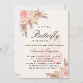Invitation Baby shower papillon rose beige pampas herbe (Devant)