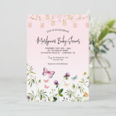 Invitation Baby Shower Papillon Rose Écriture Manuscrit Fleur (Debout devant)
