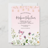 Invitation Baby Shower Papillon Rose Écriture Manuscrit Fleur (Devant)