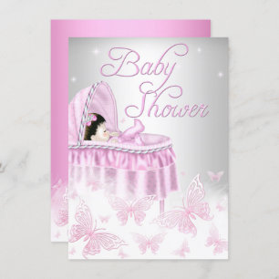 Invitation Baby shower papillon rose et argenté
