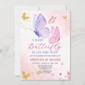 Invitation Baby shower papillon rose et pourpre (Devant)