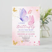 Invitation Baby shower papillon rose et pourpre (Debout devant)