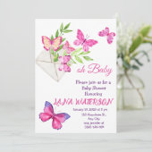 Invitation Baby shower papillon rose et vert (Debout devant)