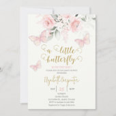Invitation Baby shower papillon rose fille (Devant)