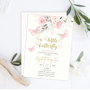 Invitation Baby shower papillon rose fille