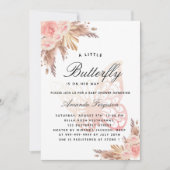 Invitation Baby shower papillon rose fille pampas herbe (Devant)