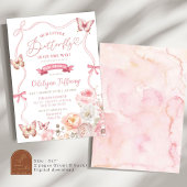 Invitation Baby shower papillon rose fleuri à fleurs