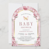 Invitation Baby shower papillon rose floral (Devant)