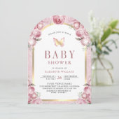 Invitation Baby shower papillon rose floral (Debout devant)