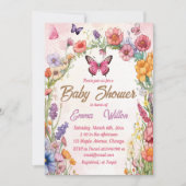 Invitation Baby shower papillon rose Jardin floral (Devant)