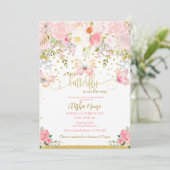 Invitation Baby shower papillon rose or (Debout devant)