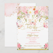 Invitation Baby shower papillon rose or (Devant / Derrière)