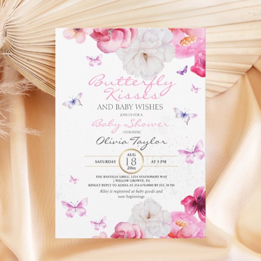 Invitation Baby shower papillon rose pâle