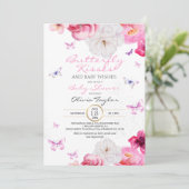 Invitation Baby shower papillon rose pâle (Debout devant)