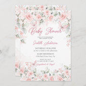 Invitation Baby shower papillon rose Roses (Devant / Derrière)