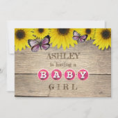 Invitation Baby shower papillon rose tournesol rustique | Fil (Devant)