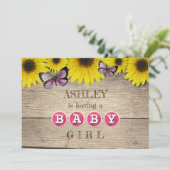 Invitation Baby shower papillon rose tournesol rustique | Fil (Debout devant)
