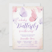 Invitation Baby Shower Papillon Rose Violet (Devant)