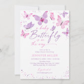 Invitation Baby shower papillon rose violet (Devant)