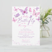 Invitation Baby shower papillon rose violet (Debout devant)