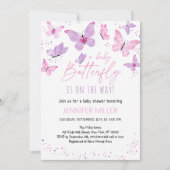 Invitation Baby shower papillon rose violet (Devant)