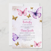 Invitation Baby Shower Papillon Rose Violet (Devant)