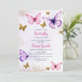 Invitation Baby Shower Papillon Rose Violet (Debout devant)