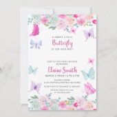 Invitation Baby Shower Papillon Rose Violet (Devant)