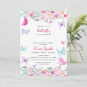 Invitation Baby Shower Papillon Rose Violet (Debout devant)