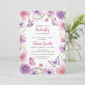 Invitation Baby Shower Papillon Rose Violet (Debout devant)