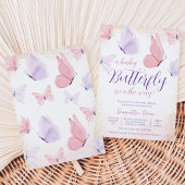 Invitation Baby Shower Papillon Rose Violet