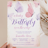 Invitation Baby Shower Papillon Rose Violet