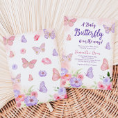 Invitation Baby Shower Papillon Rose Violet