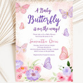 Invitation Baby Shower Papillon Rose Violet