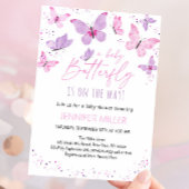 Invitation Baby shower papillon rose violet