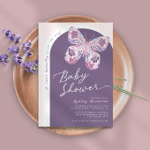 Invitation Baby shower papillon rose violet