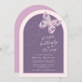 Invitation Baby shower papillon rose violet (Devant / Derrière)