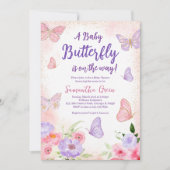 Invitation Baby Shower Papillon Rose Violet (Devant)