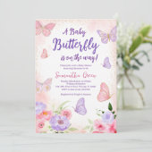 Invitation Baby shower papillon rose violet (Debout devant)
