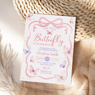 Invitation Baby Shower Papillon Rose Violet Petit Nœud